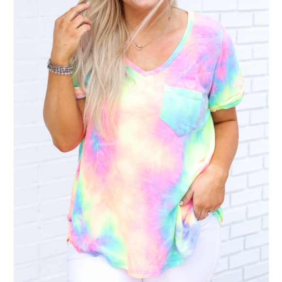 SALE! New Plus Size Tie Dye Casual Pocket T-Shirr - Picture 7 of 12